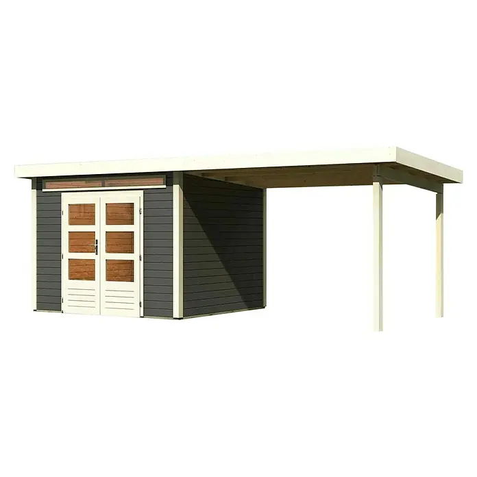 Karibu Gartenhaus Kandern 6Außenmaß inkl. Dachüberstand (B x T): 612 x 303 cm, Holz, Terragrau, Mit Seitendach