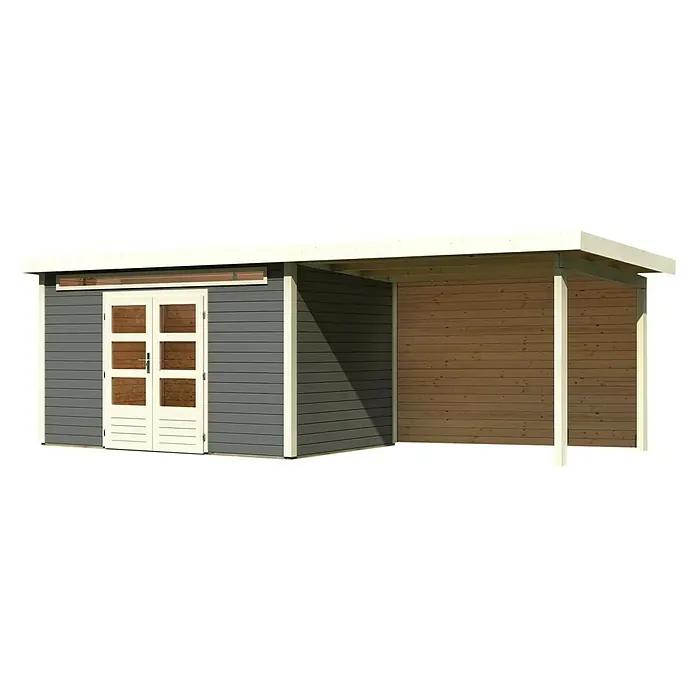 Karibu Gartenhaus Kandern 7Außenmaß inkl. Dachüberstand (B x T): 702 x 273 cm, Holz, Terragrau, Mit Seitendach und Rückwand