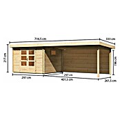 Karibu Gartenhaus (Außenmaß inkl. Dachüberstand (B x T): 716,5 x 333 cm, Holz, Natur, Mit Seitendach & Rückwand) | BAUHAUS