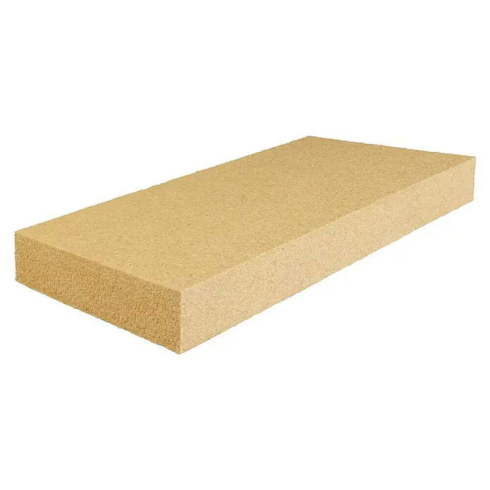 Steico Holzfaserdämmplatte flex 036 - 1.220 x 575 mm, Stärke: 40 mm, Wärmeleitfähigkeit: 0,036 W/(mK), 11 Stk. - Nahaufnahme einer rechteckigen Holzfaserplatte in hellem Braun, ideal für Bau- oder Bastelprojekte.
