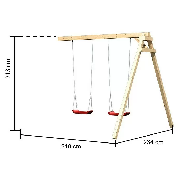 Karibu Kinderspielturm FidelL x B x H: 243 x 198 x 329,5 cm, Naturbelassen, Mit roter Rutsche