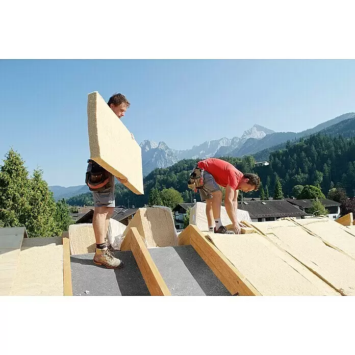 Steico Holzfaserdämmplatte flex 036 - 1.220 x 575 mm, Stärke: 40 mm, Wärmeleitfähigkeit: 0,036 W/(mK), 11 Stk. - Anwendungsbeispiel