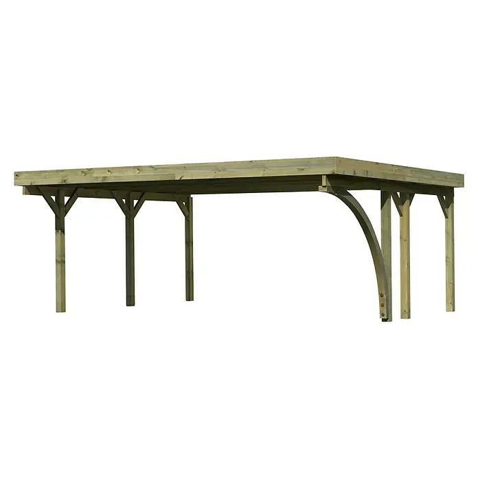 Karibu Carport Classic 1Außenmaß inkl. Dachüberstand (B x T): 5,98 x 4,8 m, Doppelcarport, Naturbelassen, Farbe Dach: Grau, Mit 1 Einfahrtsbogen