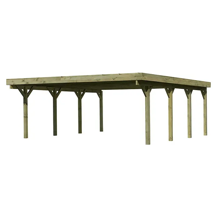 Karibu Carport Classic 2Außenmaß inkl. Dachüberstand (B x T): 5,98 x 6,7 m, Doppelcarport, Naturbelassen, Grau, Ohne Einfahrtsbogen