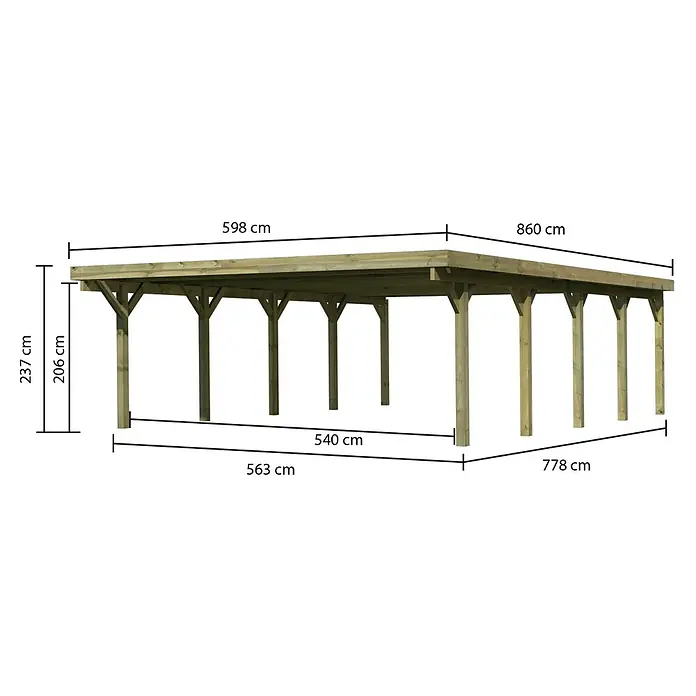 Karibu Carport ClassicAußenmaß inkl. Dachüberstand (B x T): 5,98 x 8,6 m, Doppelcarport, Naturbelassen, Farbe Dach: Rot/ Grau, Ohne Einfahrtsbogen