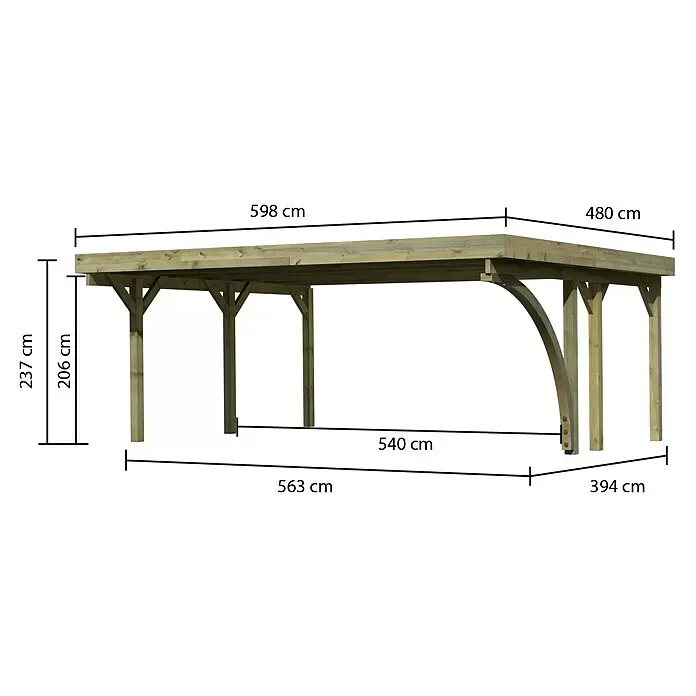 Karibu Carport Classic 1Außenmaß inkl. Dachüberstand (B x T): 5,98 x 4,8 m, Doppelcarport, Naturbelassen, Farbe Dach: Grau, Mit 1 Einfahrtsbogen