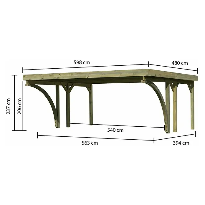 Karibu Carport Classic 1Außenmaß inkl. Dachüberstand (B x T): 5,98 x 4,8 m, Doppelcarport, Naturbelassen, Farbe Dach: Grau, Mit 2 Einfahrtsbögen