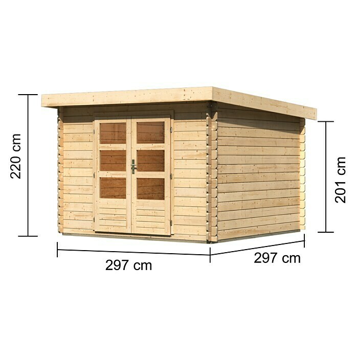 Karibu Gartenhaus Malta (Außenmaß inkl. Dachüberstand (B x T): 315 x 333 cm, Holz, Natur, Ohne Seitendach) | BAUHAUS