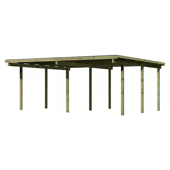 Karibu Carport Eco 1Außenmaß inkl. Dachüberstand (B x T): 5,63 x 4,9 m, Doppelcarport, Naturbelassen, Ohne Einfahrtsbogen