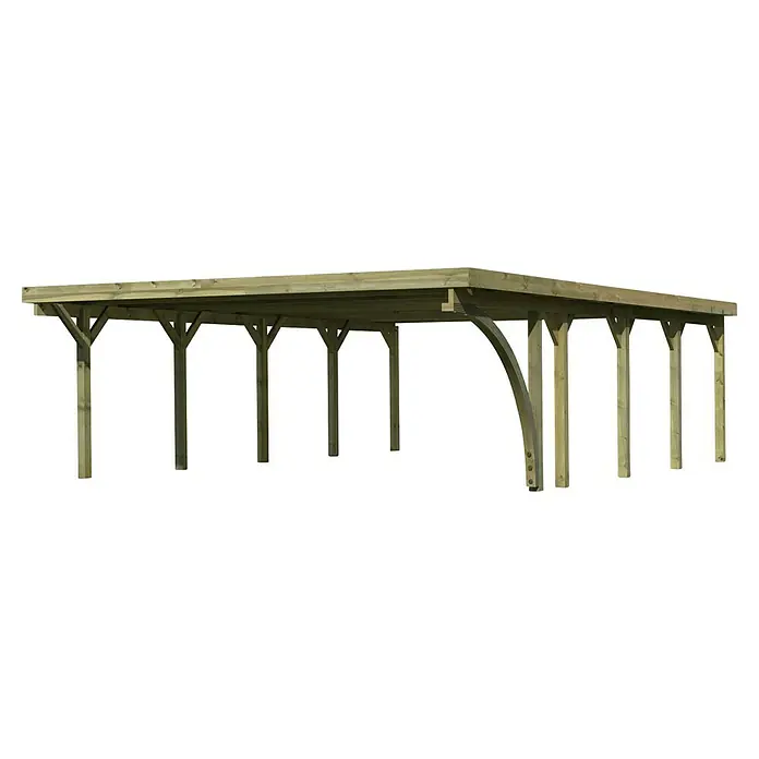 Karibu Carport ClassicAußenmaß inkl. Dachüberstand (B x T): 5,98 x 8,6 m, Doppelcarport, Naturbelassen, Farbe Dach: Rot/ Grau, Mit 1 Einfahrtsbogen