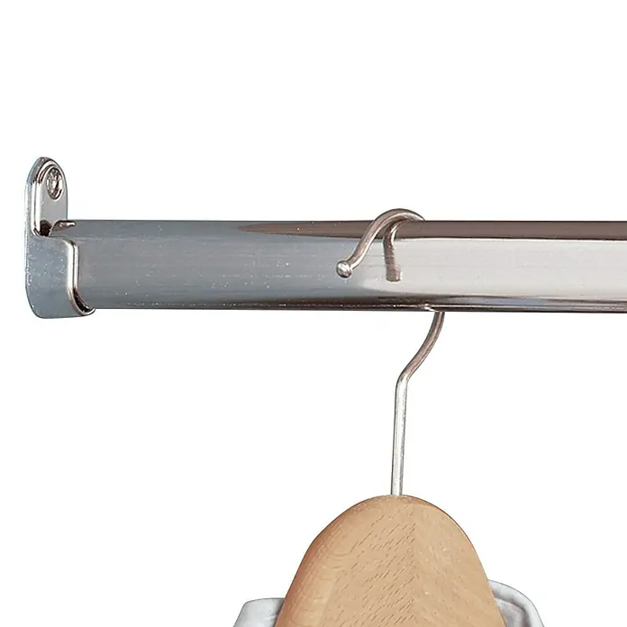 Barra para ropa - L x An x Al: 200 cm x 25 cm x 15 mm, Cromado - Barra de armario metálica con percha de madera, ideal para organizar la ropa en el armario o vestidor.