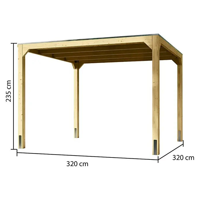 Karibu Pavillon Cubus - Holz, Natur - Darstellung eines Pavillons mit den Maßen 320 x 320 cm und einer Höhe von 235 cm. Gut geeignet für den Garten oder die Terrasse.