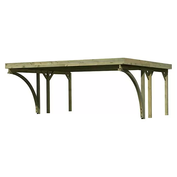 Karibu Carport Classic 1Außenmaß inkl. Dachüberstand (B x T): 5,98 x 4,8 m, Doppelcarport, Naturbelassen, Farbe Dach: Grau, Mit 2 Einfahrtsbögen