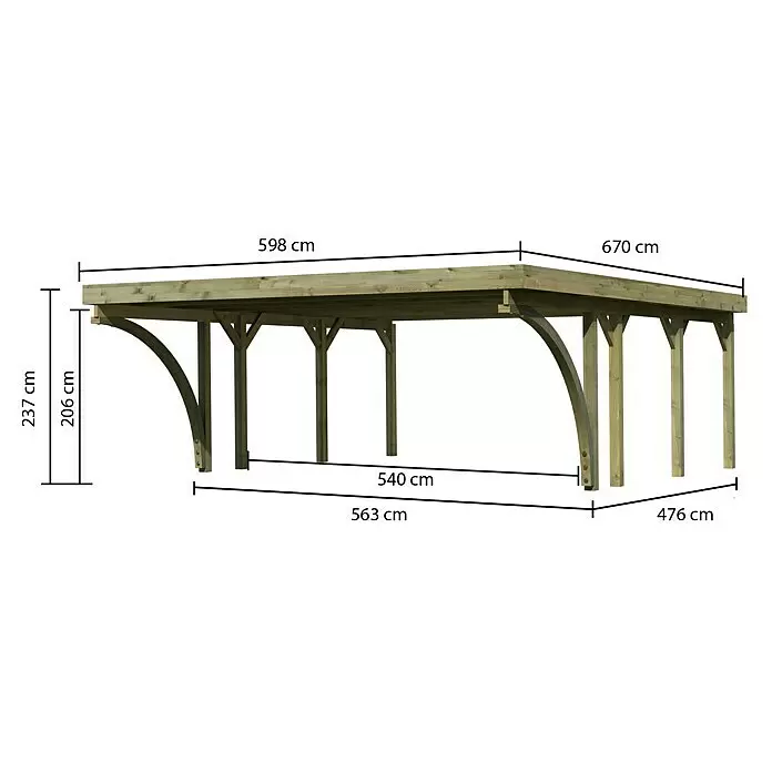 Karibu Carport Classic 2Außenmaß inkl. Dachüberstand (B x T): 5,98 x 6,7 m, Doppelcarport, Naturbelassen, Grau, Mit 2 Einfahrtsbögen