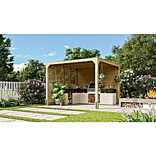 Karibu Grillpavillon (B x T: 320 x 320 cm, Farbe Gestell: Naturbraun, Holz)
