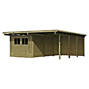 Karibu Carport Eco 2 (Außenmaß inkl. Dachüberstand (B x T): 5,63 x 6,76 m, Einzelcarport, Naturbelassen, Mit Gerätehaus, Seiten- und Rückwand) | BAUHAUS