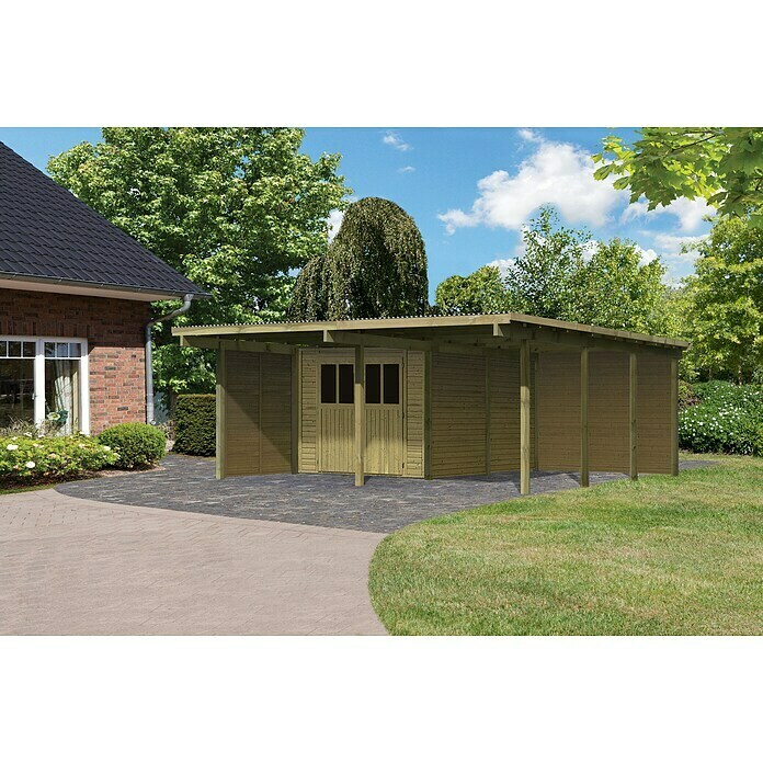 Karibu Carport Eco 2 Variante B (Außenmaß inkl. Dachüberstand (B x T): 5,63 x 6,76 m, Einzelcarport, Naturbelassen) | BAUHAUS