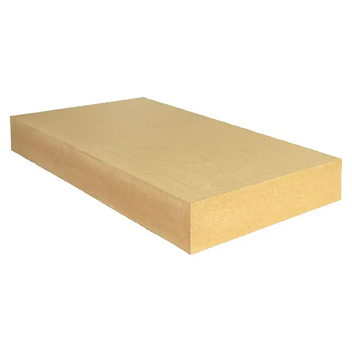 Steico Holzfaserdämmplatte top - 1.200 x 400 mm, Stärke: 80 mm, Wärmeleitfähigkeit: 0,04 W/(mK) - Eine rechteckige MDF-Platte in hellem Holzton, ideal für Möbelbau oder Innenausbau. Die Platte hat eine glatte Oberfläche und homogene Struktur.