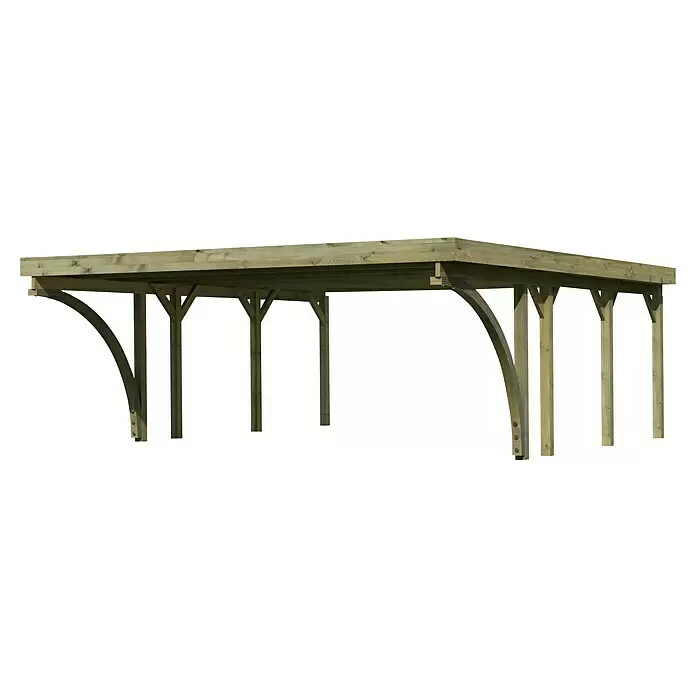 Karibu Carport Classic 2Außenmaß inkl. Dachüberstand (B x T): 5,98 x 6,7 m, Doppelcarport, Naturbelassen, Grau, Mit 2 Einfahrtsbögen