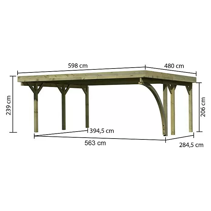 Karibu Carport Classic 1Außenmaß inkl. Dachüberstand (B x T): 5,98 x 4,8 m, Doppelcarport, Naturbelassen, Farbe Dach: Rot/ Grau, Mit 1 Einfahrtsbogen