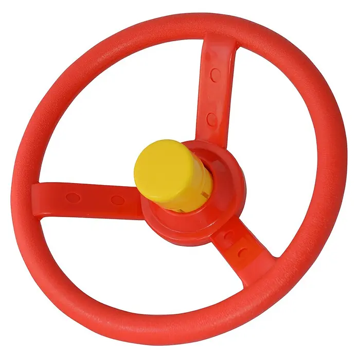Karibu Kinder-Lenkrad Set - Durchmesser: 30 cm, Kunststoff, Mehrfarbig - Rotes Spielzeuglenkrad mit gelber Nabe auf schwarzem Hintergrund. Perfekt für fantasievolles Spielen im Kinderzimmer oder draußen.