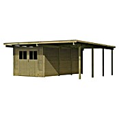 Karibu Carport Eco 2 (Außenmaß inkl. Dachüberstand (B x T): 5,63 x 6,76 m, Einzelcarport, Naturbelassen, Mit Gerätehaus und Seitenwand) | BAUHAUS
