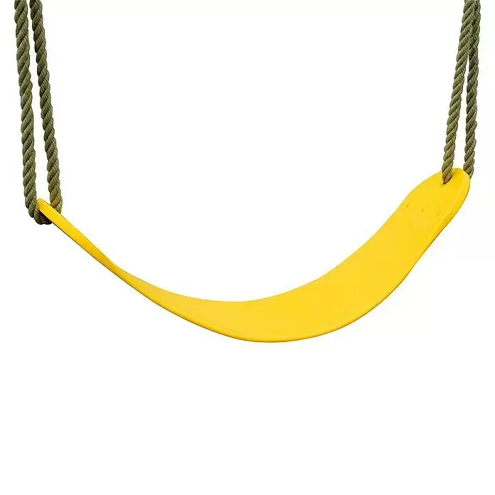 Karibu Schaukelsitz Set - Mehrfarbig, 5 -tlg. - Gelber, gebogener Kunststoff-Schaukelsitz, aufgehängt an zwei dicken Seilen.
