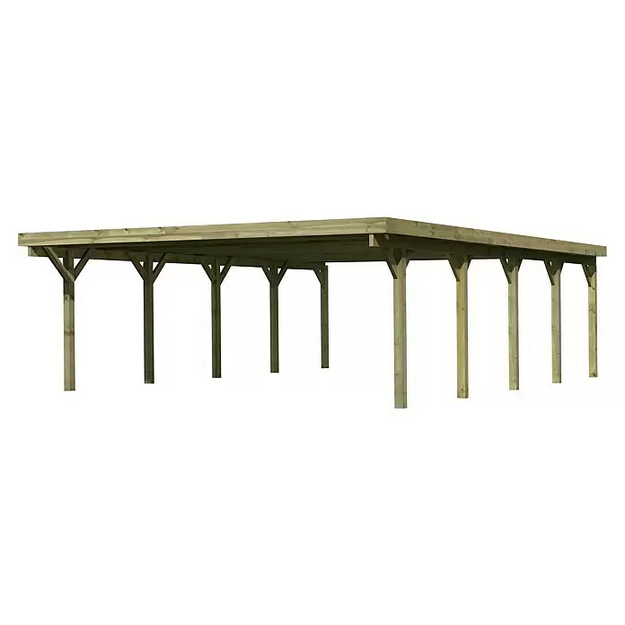 Karibu Carport ClassicAußenmaß inkl. Dachüberstand (B x T): 5,98 x 8,6 m, Doppelcarport, Naturbelassen, Farbe Dach: Rot/ Grau, Ohne Einfahrtsbogen