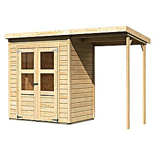 Karibu Gartenhaus (Außenmaß inkl. Dachüberstand (B x T): 329 x 142 cm, Holz, Natur)