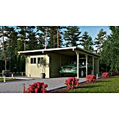 Karibu Carport Eco 2 (Außenmaß inkl. Dachüberstand (B x T): 5,63 x 6,76 m, Einzelcarport, Naturbelassen, Mit Gerätehaus, Seiten- und Rückwand) | BAUHAUS