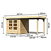 Karibu Gartenhaus Express 3 (Außenmaß inkl. Dachüberstand (B x T): 467 x 238 cm, Holz, Naturbelassen, Mit Anbau) | BAUHAUS