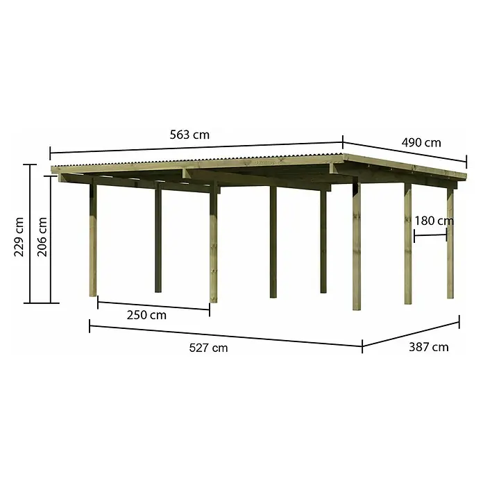 Karibu Carport Eco 1Außenmaß inkl. Dachüberstand (B x T): 5,63 x 4,9 m, Doppelcarport, Naturbelassen, Ohne Einfahrtsbogen