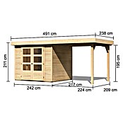 Karibu Gartenhaus Cuno 2 (Außenmaß inkl. Dachüberstand (B x T): 491 x 238 cm, Holz, Natur, Mit Seitendach) | BAUHAUS