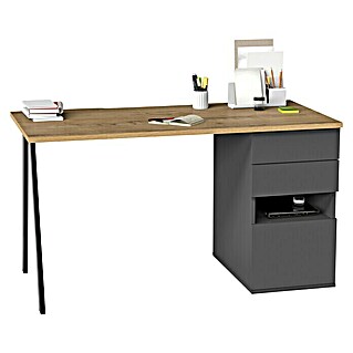 Muebles Pitarch Mesa de escritorio Kiroba (L x An x Al: 67 x 137,5 x 76 cm, Gris/Roble)