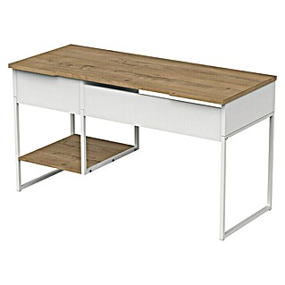 Muebles Pitarch Mesa de escritorio Shira (L x An x Al: 58 x 137,5 x 76 cm, Blanco/Roble)