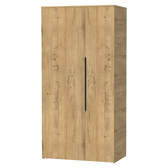 Muebles Pitarch Armario para ropa Noa - L x An x Al: 57 x 100 x 200 cm, Roble gold - Un armario espacioso con acabado de madera, dos puertas y tiradores verticales delgados. Ideal para guardar ropa con estilo.
