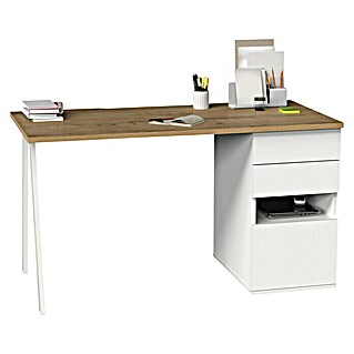 Muebles Pitarch Mesa de escritorio Kiroba (L x An x Al: 67 x 137,5 x 76 cm, Blanco/Roble)