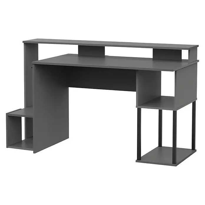Muebles Pitarch Mesa de escritorio Neru - L x An x Al: 67 x 150 x 89,5 cm, Gris oscuro - Escritorio gris para ordenador con estanterías. Este escritorio ofrece un almacenamiento práctico y un aspecto moderno para tu oficina.