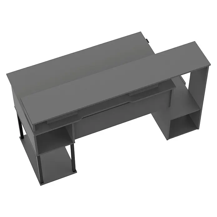 Muebles Pitarch Mesa de escritorio Neru - L x An x Al: 67 x 150 x 89,5 cm, Gris oscuro - Escritorio gris con estantes adicionales y una plataforma elevada para la pantalla, ideal para cualquier oficina o estudio.