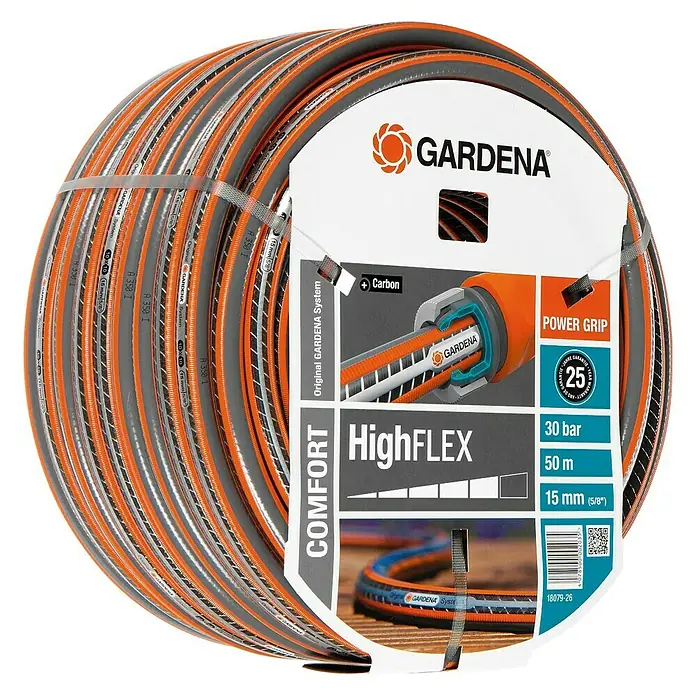 Gardena Manguera para jardín High Flex - Ø x L: 15 mm x 50 m - En la imagen se muestra la manguera de jardín Comfort HighFLEX de Gardena, de 50 m de largo y 15 mm de diámetro, para un riego cómodo y flexible.