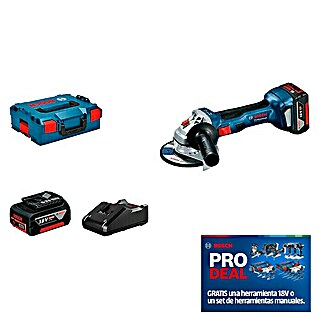 Bosch Professional AmpShare Amoladora angular de batería GWS 18V-7 (18 V, 2 baterías, 4 Ah, Diámetro disco: 125 mm)