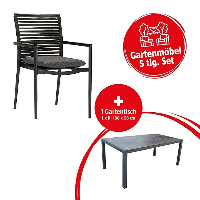 Acamp Gartenmöbel-Set New Jersey/Extensio fix (5 -tlg., Aluminium, HPL, Acatex, Anthrazit, Stapelbar) | BAUHAUS