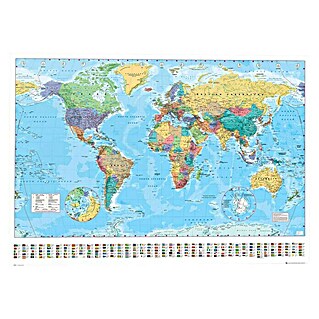 Decoratief paneel (World Map English Political, b x h: 100 x 140 cm)