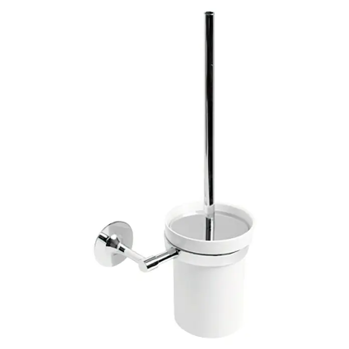 Bath Stage B-Full Escobillero - Acero inoxidable, Cromo - Un elegante portaescobillas con recipiente blanco y mango cromado, una adición elegante e higiénica para cualquier espacio de baño.