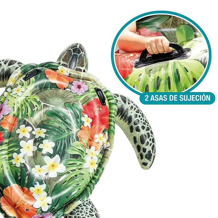 Intex Animal acuático Tortuga - 197 x 170 x 26 cm, Plástico - Tortuga hinchable con estampado tropical y asas para mayor seguridad al jugar en el agua.