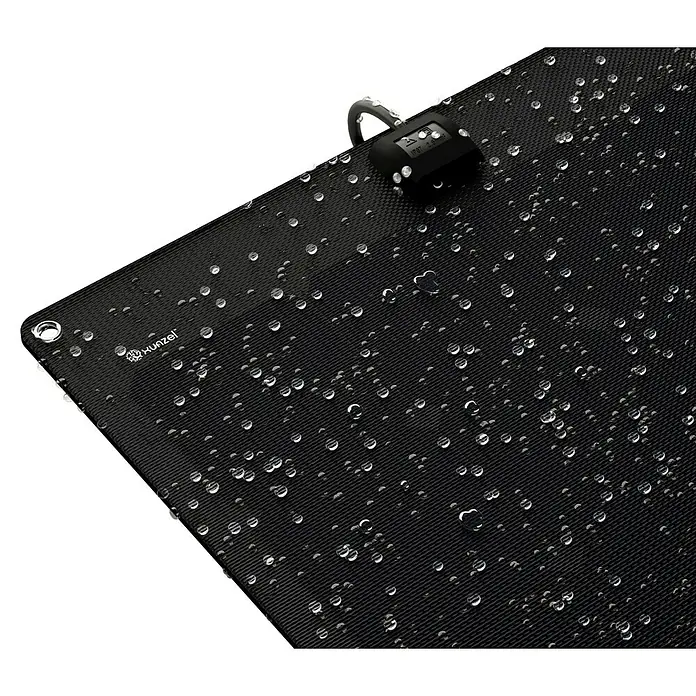 Xunzel Instalación solar Solarpower-HD - An x Al: 56 x 0,3 cm, 110 W - Primer plano de una esterilla Kunzel negra resistente al agua con candado, ideal para aventuras al aire libre y para proteger tus objetos de valor.