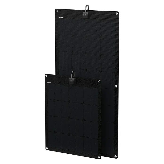 Xunzel Instalación solar Solarpower-HD - An x Al: 56 x 0,3 cm, 110 W - Una pantalla solar negra plegable en dos partes con dos candados que la aseguran. Ideal para un uso discreto y seguridad.