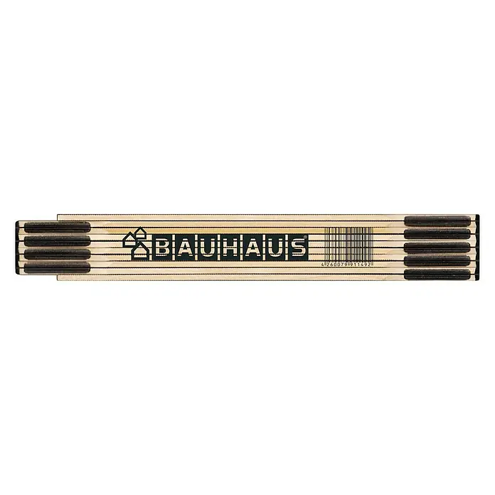 BAUHAUS Metro de madera - Barcelona, Largo: 200 cm - La imagen muestra una regla plegable de la marca Bauhaus en estado plegado.