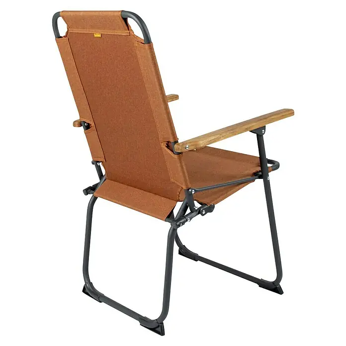 Bo-Camp Campingstuhl Bushwick M - Aluminium, Bambus, Orange, B x T x H: 52 x 60 x 90 cm - Klappbarer, ockerfarbener Campingstuhl mit Armlehnen aus Holz und grauem Metallgestell für Outdoor-Aktivitäten.