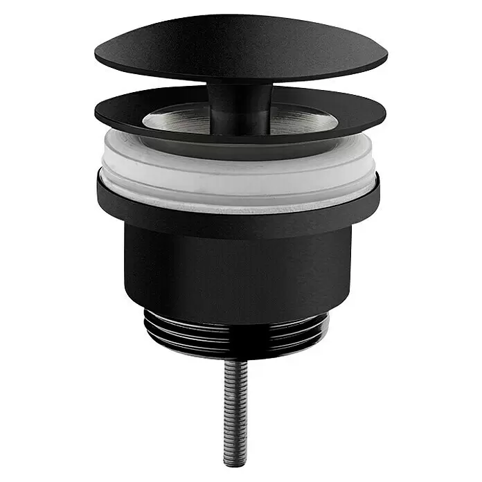VitrA Schaftventil - 1 ¼″, Schwarz - Mattschwarzer Click-Clack Ablauf für Waschbecken mit weißen Dichtungen und Gewindestange.